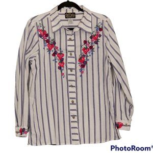 Vintage 90's Bob Mackie Strawberry Embroidered Shirt, Size M